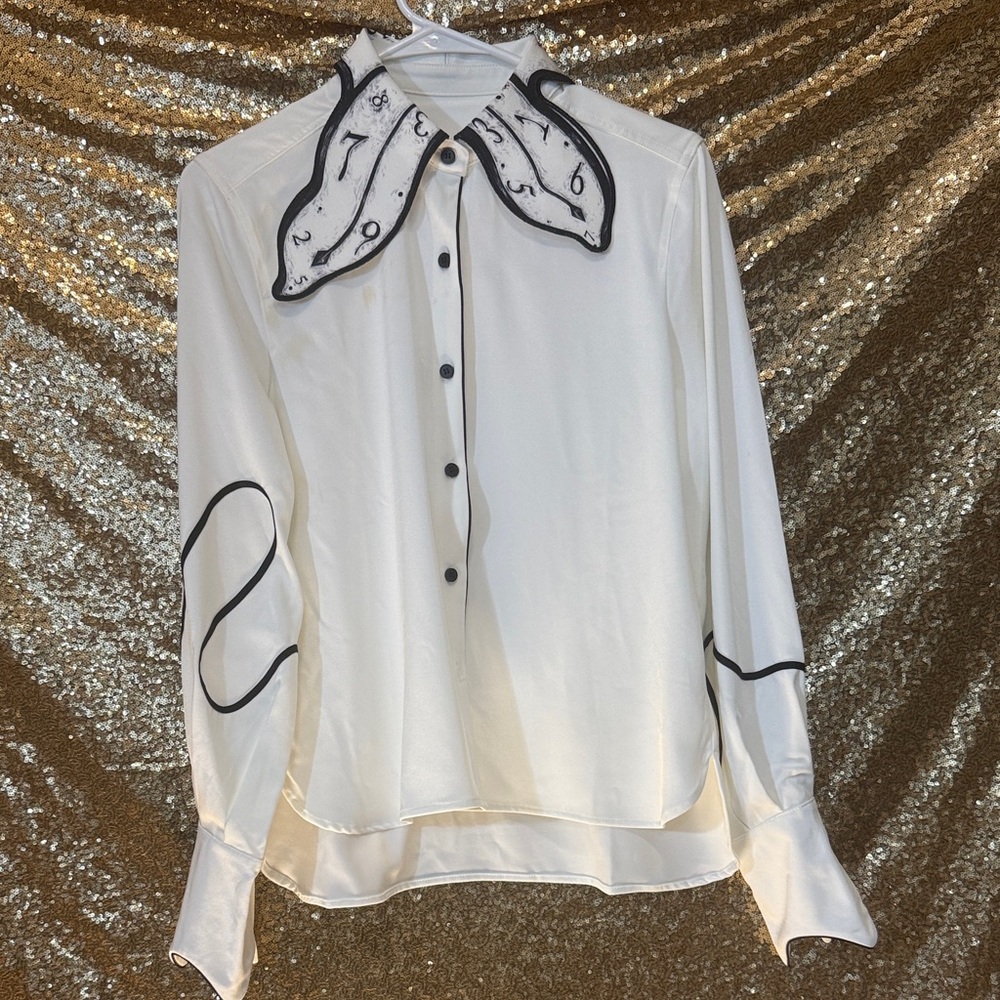 Elegant White Blouse with Black Accents